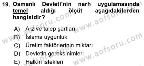 Osmanlı İktisat Tarihi Dersi 2021 - 2022 Yılı (Final) Dönem Sonu Sınav Soruları 19. Soru