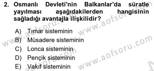 Osmanlı İktisat Tarihi Dersi 2021 - 2022 Yılı (Final) Dönem Sonu Sınav Soruları 2. Soru