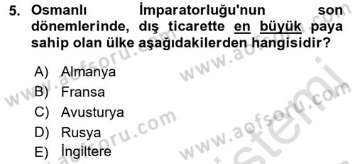 Osmanlı İktisat Tarihi Dersi 2021 - 2022 Yılı (Final) Dönem Sonu Sınav Soruları 5. Soru