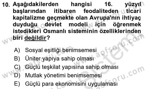 Osmanlı İktisat Tarihi Dersi 2021 - 2022 Yılı Yaz Okulu Sınav Soruları 10. Soru