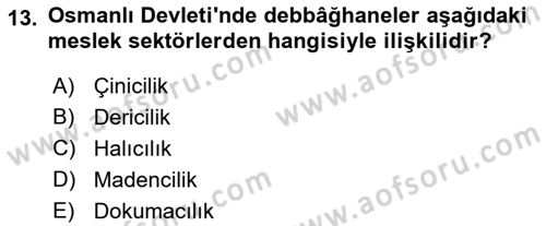 Osmanlı İktisat Tarihi Dersi 2021 - 2022 Yılı Yaz Okulu Sınav Soruları 13. Soru