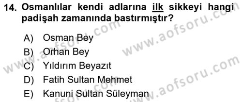 Osmanlı İktisat Tarihi Dersi 2021 - 2022 Yılı Yaz Okulu Sınav Soruları 14. Soru