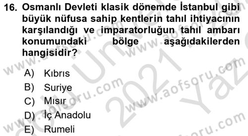 Osmanlı İktisat Tarihi Dersi 2021 - 2022 Yılı Yaz Okulu Sınav Soruları 16. Soru