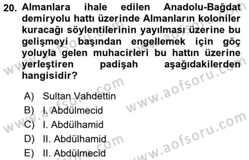 Osmanlı İktisat Tarihi Dersi 2021 - 2022 Yılı Yaz Okulu Sınav Soruları 20. Soru