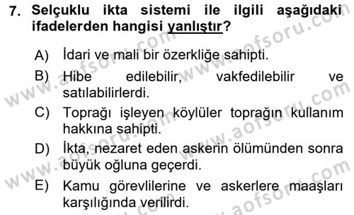 Osmanlı İktisat Tarihi Dersi 2021 - 2022 Yılı Yaz Okulu Sınav Soruları 7. Soru