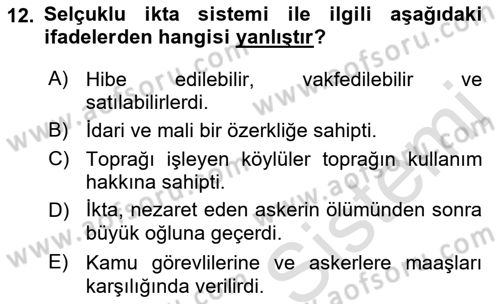 Osmanlı İktisat Tarihi Dersi 2022 - 2023 Yılı (Vize) Ara Sınav Soruları 12. Soru