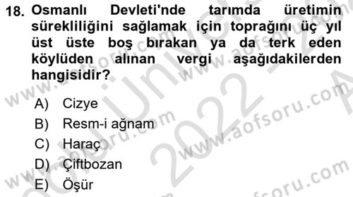 Osmanlı İktisat Tarihi Dersi 2022 - 2023 Yılı (Vize) Ara Sınav Soruları 18. Soru