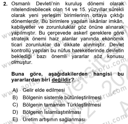 Osmanlı İktisat Tarihi Dersi 2022 - 2023 Yılı (Vize) Ara Sınav Soruları 2. Soru