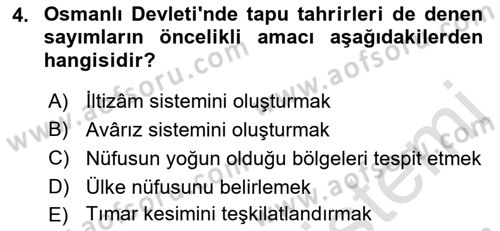 Osmanlı İktisat Tarihi Dersi Ara Sınavı Deneme Sınav Soruları 4. Soru