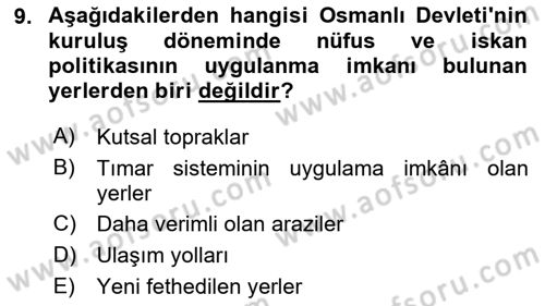Osmanlı İktisat Tarihi Dersi Ara Sınavı Deneme Sınav Soruları 9. Soru