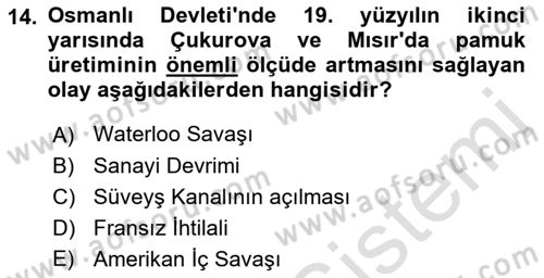 Osmanlı İktisat Tarihi Dersi 2022 - 2023 Yılı (Final) Dönem Sonu Sınav Soruları 14. Soru