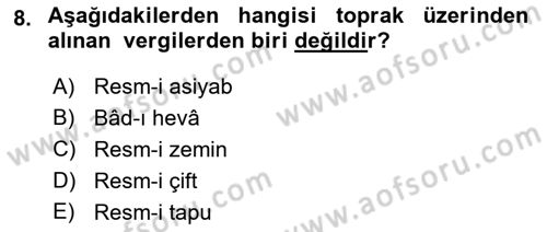 Osmanlı İktisat Tarihi Dersi 2022 - 2023 Yılı (Final) Dönem Sonu Sınav Soruları 8. Soru