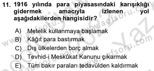 Osmanlı İktisat Tarihi Dersi 2022 - 2023 Yılı Yaz Okulu Sınav Soruları 11. Soru