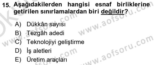 Osmanlı İktisat Tarihi Dersi 2022 - 2023 Yılı Yaz Okulu Sınav Soruları 15. Soru