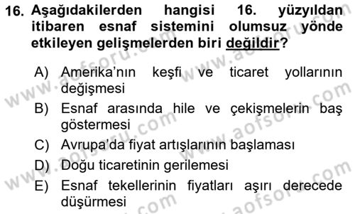 Osmanlı İktisat Tarihi Dersi 2022 - 2023 Yılı Yaz Okulu Sınav Soruları 16. Soru