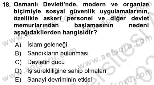 Osmanlı İktisat Tarihi Dersi 2022 - 2023 Yılı Yaz Okulu Sınav Soruları 18. Soru