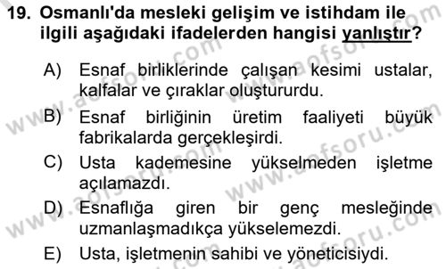 Osmanlı İktisat Tarihi Dersi 2022 - 2023 Yılı Yaz Okulu Sınav Soruları 19. Soru