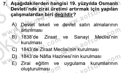 Osmanlı İktisat Tarihi Dersi 2022 - 2023 Yılı Yaz Okulu Sınav Soruları 7. Soru
