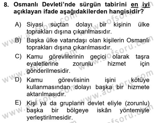 Osmanlı İktisat Tarihi Dersi 2022 - 2023 Yılı Yaz Okulu Sınav Soruları 8. Soru