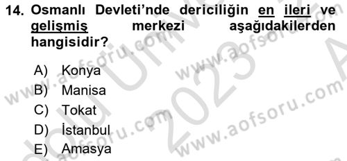Osmanlı İktisat Tarihi Dersi 2023 - 2024 Yılı (Vize) Ara Sınav Soruları 14. Soru