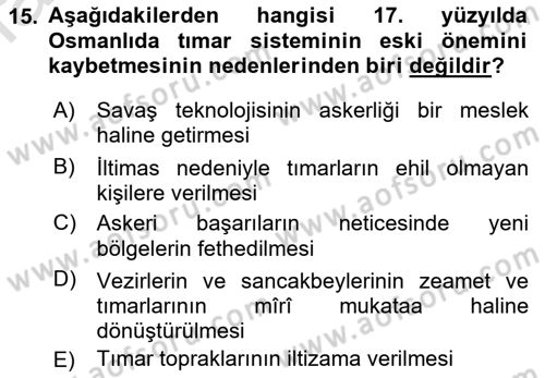Osmanlı İktisat Tarihi Dersi 2023 - 2024 Yılı (Vize) Ara Sınav Soruları 15. Soru