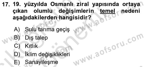 Osmanlı İktisat Tarihi Dersi 2023 - 2024 Yılı (Vize) Ara Sınav Soruları 17. Soru