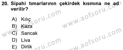 Osmanlı İktisat Tarihi Dersi Ara Sınavı Deneme Sınav Soruları 20. Soru