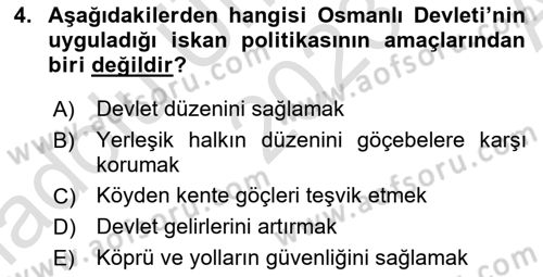 Osmanlı İktisat Tarihi Dersi Ara Sınavı Deneme Sınav Soruları 4. Soru