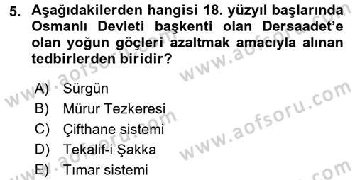 Osmanlı İktisat Tarihi Dersi 2023 - 2024 Yılı (Vize) Ara Sınav Soruları 5. Soru