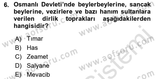 Osmanlı İktisat Tarihi Dersi 2023 - 2024 Yılı (Vize) Ara Sınav Soruları 6. Soru
