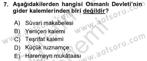 Osmanlı İktisat Tarihi Dersi Ara Sınavı Deneme Sınav Soruları 7. Soru