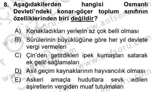 Osmanlı İktisat Tarihi Dersi Ara Sınavı Deneme Sınav Soruları 8. Soru