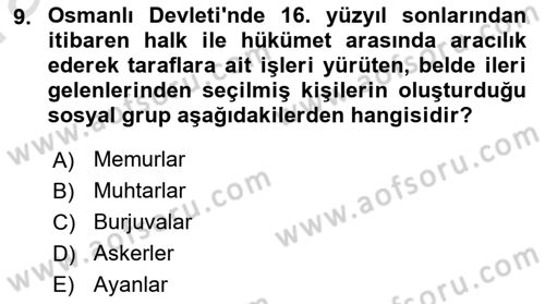 Osmanlı İktisat Tarihi Dersi 2023 - 2024 Yılı (Vize) Ara Sınav Soruları 9. Soru