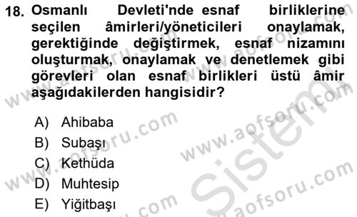 Osmanlı İktisat Tarihi Dersi 2023 - 2024 Yılı (Final) Dönem Sonu Sınav Soruları 18. Soru
