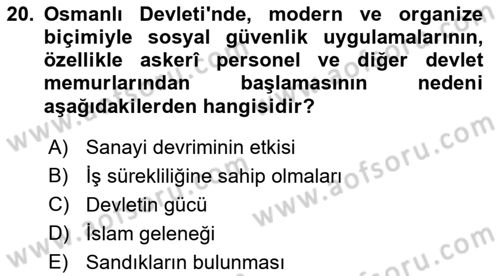 Osmanlı İktisat Tarihi Dersi 2023 - 2024 Yılı (Final) Dönem Sonu Sınav Soruları 20. Soru