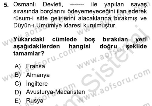 Osmanlı İktisat Tarihi Dersi 2023 - 2024 Yılı (Final) Dönem Sonu Sınav Soruları 5. Soru