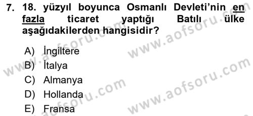 Osmanlı İktisat Tarihi Dersi 2023 - 2024 Yılı (Final) Dönem Sonu Sınav Soruları 7. Soru