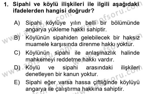 Osmanlı İktisat Tarihi Dersi 2024 - 2025 Yılı (Vize) Ara Sınav Soruları 1. Soru