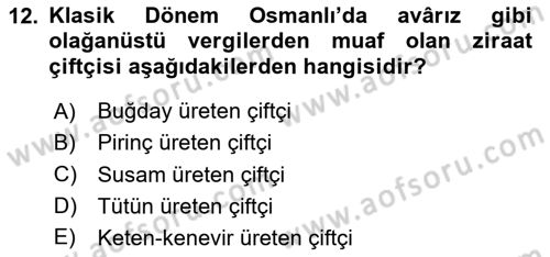 Osmanlı İktisat Tarihi Dersi 2024 - 2025 Yılı (Vize) Ara Sınav Soruları 12. Soru