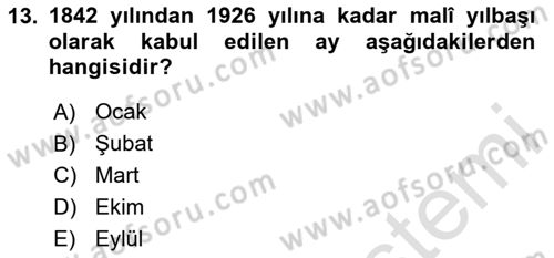 Osmanlı İktisat Tarihi Dersi 2024 - 2025 Yılı (Vize) Ara Sınav Soruları 13. Soru