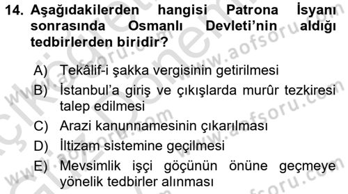 Osmanlı İktisat Tarihi Dersi 2024 - 2025 Yılı (Vize) Ara Sınav Soruları 14. Soru