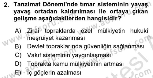 Osmanlı İktisat Tarihi Dersi 2024 - 2025 Yılı (Vize) Ara Sınav Soruları 2. Soru