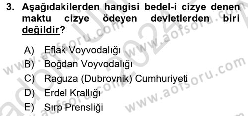 Osmanlı İktisat Tarihi Dersi 2024 - 2025 Yılı (Vize) Ara Sınav Soruları 3. Soru