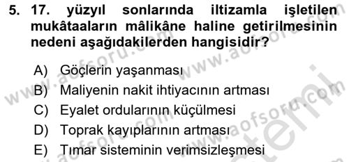 Osmanlı İktisat Tarihi Dersi 2024 - 2025 Yılı (Vize) Ara Sınav Soruları 5. Soru