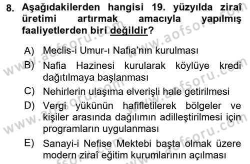 Osmanlı İktisat Tarihi Dersi 2024 - 2025 Yılı (Vize) Ara Sınav Soruları 8. Soru