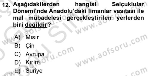 Osmanlı İktisat Tarihi Dersi 2024 - 2025 Yılı (Final) Dönem Sonu Sınav Soruları 12. Soru