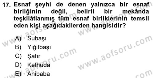 Osmanlı İktisat Tarihi Dersi 2024 - 2025 Yılı (Final) Dönem Sonu Sınav Soruları 17. Soru