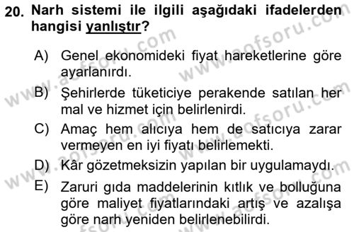 Osmanlı İktisat Tarihi Dersi 2024 - 2025 Yılı (Final) Dönem Sonu Sınav Soruları 20. Soru