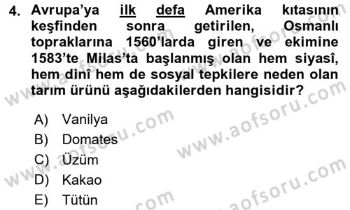 Osmanlı İktisat Tarihi Dersi 2024 - 2025 Yılı (Final) Dönem Sonu Sınav Soruları 4. Soru