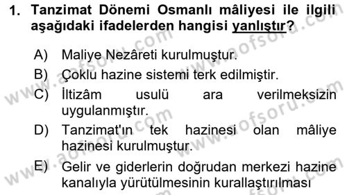Osmanlı İktisat Tarihi Dersi 2025 - 2026 Yılı (Vize) Ara Sınav Soruları 1. Soru